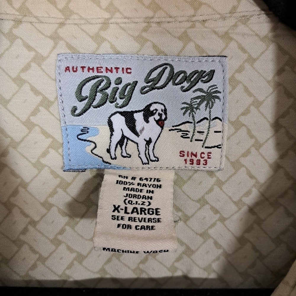VTG 90s Big Dogs Hawaiian Camp Shirt XL Button Up Baggy Resortwear Travel Beach - Picture 8 of 10